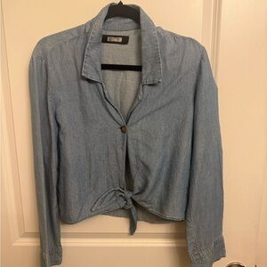 Reformation Chambray Long Sleeve Tie Front Button Down Shirt